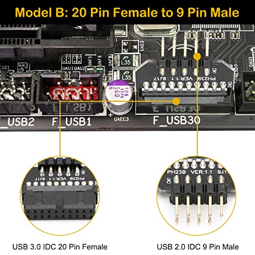 USB 2.0 9Pin naar USB 3.0 20Pin Moederbord Adapter Header Converter, PC Computer Case IDC 9pin Vrouw - Moederbord IDC 20 speld Man, USB 2.0 Man tot USB 3.0 Vrouw, 4PCS 3