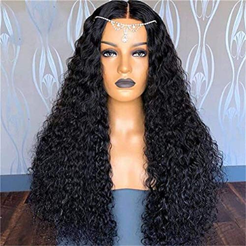 61 cm Women's Curly Real Hair Wig Black Lace Front Wig Swiss Lace Front Wig Real Hair Curly Black