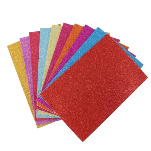 10 vellen A4 glitterpapier, 10 verschillende kleuren, zelfklevende achterkant, glinsterend karton, papier voor doe-het-zelf-knutselwerkjes, cadeauverpakken, scrapbookdecoraties