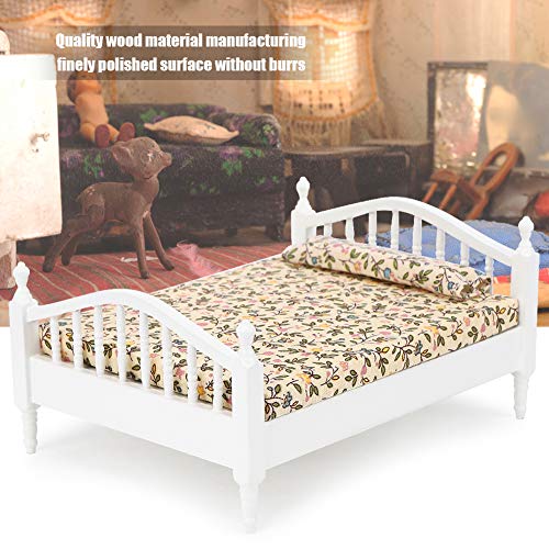 1:12 Doll's Bed Houten Meubilair voor Poppenhuis Miniatuur Poppenhuis Bed Model Decoratie Living Room Imitatie Game Educatieve Speelgoed voor kinderen (Bed)