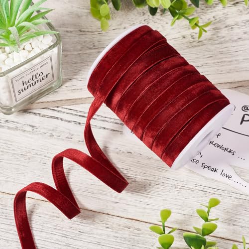 Dark Red Velvet Ribbons 10mm brede Double Sided Velvet Libbons 20 Yards met Spool voor DIY Crafts Gift Wrapping Bow Choker Hair Tie 3