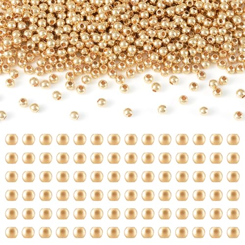 600 st. 14K Gold Plated kralen kleine ronde bal spacer kralen 3x2,5mm naadloze gladde kralen Bulk voor DIY ketting armband oorbellen ambachten vrouwen sleutelhanger accessoire