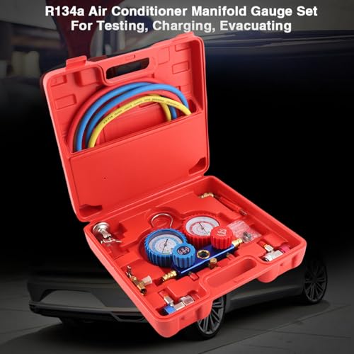 R134a Airconditioning Drukmeter set met Tricolor opladen slangen en adapters, Auto Airconditioning Kit, Refrigerant Manifold voor auto-airconditioning systemen 3