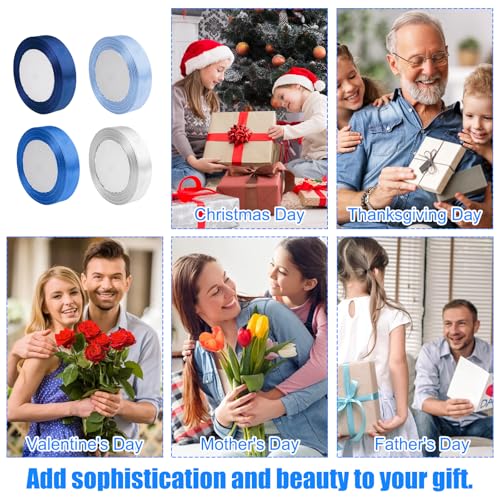 4 Rolls Satin Ribbon Blue, 20mm Brede Gift Ribbon Solid Color Ribbon Stoffen Lint 22M Blue Cadeau Lint Decoratieve Lint, Cadeau Lint voor Cadeau, Ambachten, Bruiloft Decoratie, Cadeauverpakking 5