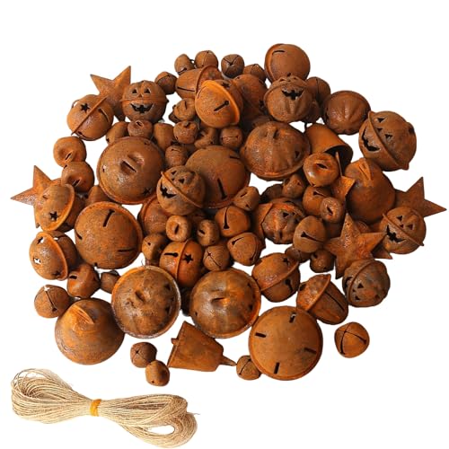98 stuks rode belletjes, Halloween, rustieke metalen sterren, vintage voor vakantieveesten en doe-het-zelf knutselprojecten (Rusty-A)