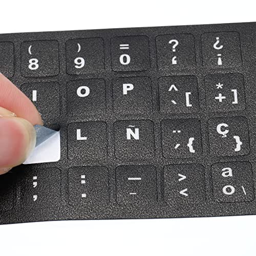 6 stuks Spaanse toetsenbord Stickers, Universal Keyboard Replacement Cover Mat voor Notebook, Bureau, Computer, Zwarte Achtergrond, Witte Inscriptie 4