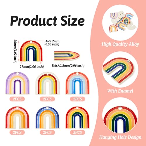 12 st. Rainbow Charms Kleurrijke Spray geschilderd Dangle hangers Bow Flat Enamel LGBT Regenboog Charms voor doe-het-zelf Dangle oorbellen ketting Crafting sieraden maken, Emaill, Emaill 5