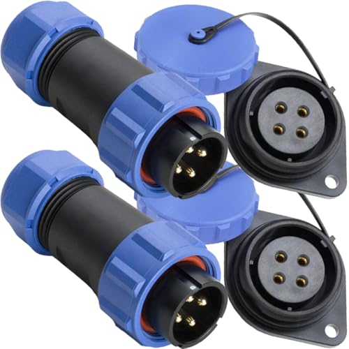 SP21 4 Pin Socket voor 21mm Panel Mount, IP67 Waterdichte Ronde Kabel 12V 30A Plug Socket voor DC Output BLUETTI (4 Packs, Plug and Bushing)