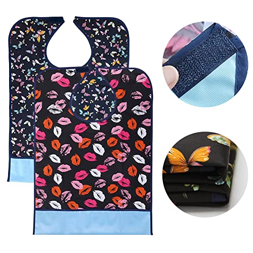Volwassen Bib Waterdicht 2 stuks Herbruikbare waterdichte vlinderlippen met Migas Bib voor volwassenen Mannen Blank Y Gratis One Size, Blanco Y Gris, Eén maat 4