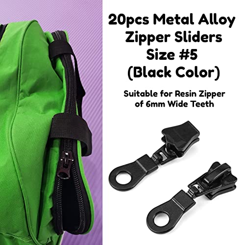 20st Zipper Sliders, Universele Metaallegering Grootte #5 Zipper Reparatie Vervanging Kit Instant Fix (zwart)