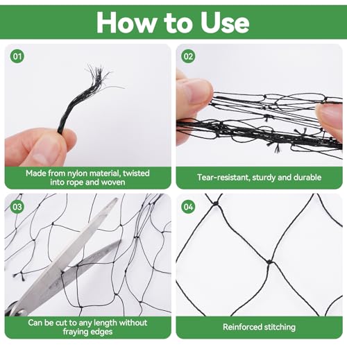 Kattenbeschermingsnet van nylon, 3 x 4 m, zwart kattennet voor balkon met heek, op maat te snijden, kattenbeschermingsnet voor balkon, scheurvast, geen boren, kattenbescherming, Ramen voor deuren 3