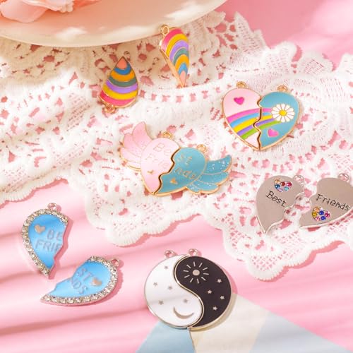6 Paren Heart Friendship Hangers Emaill Rainbow Matching Heart Hangers Beste vrienden Dangle Charms Hart Split hangers voor DIY ketting sieraden maken, Emaill, Emaill