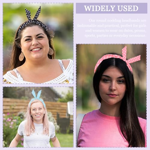 6 st Polka Dots Headbands Leuke Polka Dots Bow Head Wrap Hair Accessoires Multicolor Non-Slip Twisted Headscarf Rabbit Ear Retro Print Headbands voor meisjes Vrouwen (6 3