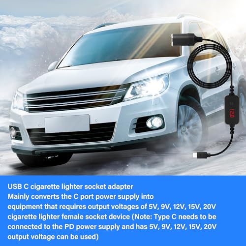 USB-C to Sigaret Lighter Cable - Geïntegreerde PD Decoy Chip, Type C tot 5V-20V, Adapter, Power Cord voor auto DVR, GPS 4