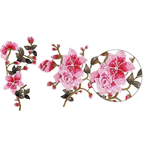 2 st. Borduurwerk Rose Flower Patches Floral Collar Naaien Patch Dress Hat Bag Jeans Applique Crafts DIY Kleding Accessoires-Roze 5