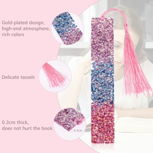 Set van 2 Shiny Rhinestone Crystal Resin bladwijzer met kleurrijke Pompoms Diamant Markering Glitter esthetische pagina Marker voor Volwassenen Vrouwen Kinderen Cadeau