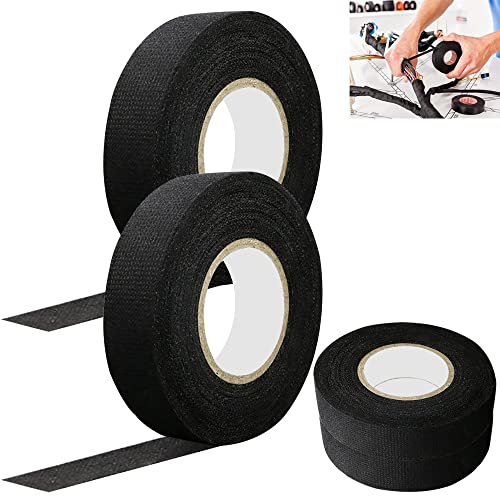 Verpakking van 4 Textiel Band Zwart draadharnas Kleefband Car Isolatie Tape Stof Tape 19 mm x 15 m Gepantserde kleefband voor huishoudelijke automotor