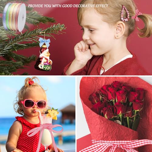 5 st Geruite Lint Geruit Lint, 7,5 cm x 10m Geschenk Verpakking Linten DIY Cadeauverpakking Gingham Plaid Kerstmis voor decoratie kunst Craft Haar Accessoires, Multicolor 4