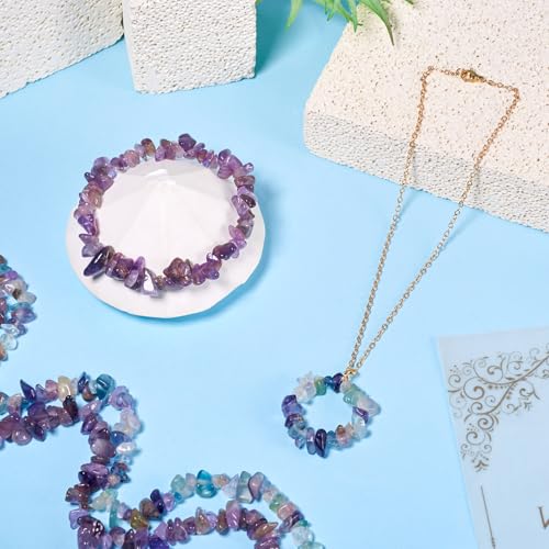 2 onderdelen natuurlijke fluoriet en amethist Chip Kralen 5-8mm onregelmatige edelsteen stenen kralen met elastische draad koper sieraden draad voor armband sieraden maken 3