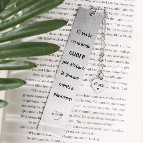 Italiaanse bladwijzer Metal Grazie Hart Gifts Einde schooljaar Kerstmis voor leraar, leraar, leraar, leraar, leraar 3