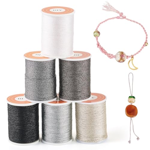 6 Rolls 1mm Metallic Threads Machine Borduurdraad Grijs zwart witte Macrame koord Naaidraad voor Tatting Quilt Vriendschap armband sieraden maken