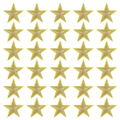 Verpakking van 30 Gold Star Patches Iron On 2,5 cm Star Patches voor Naaien, Geborduurde Appliques voor Strijken op, Decoraties voor kleding, Jassen, Hoeden, Rugzakken, Jeans