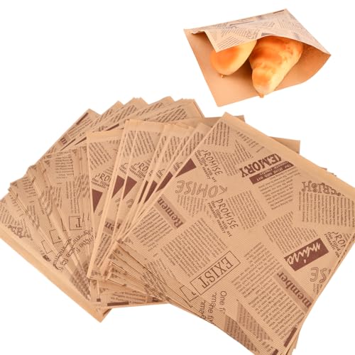 Voedingsverpakking Papier, 200 vellen Papier voor Burgers, 15 x 15 cm, Papier Roll Bag voor Sandwiches, Fries, Burgers (A 15 x 15 cm, 200 stuks)