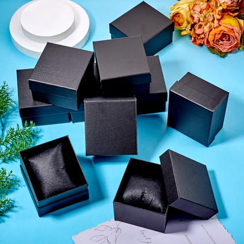 12 stuks Karton Armband Dozen Pols horloge Display Case Kleine sieraden Organisator Opslagdoos met Kussen voor Mannen Vrouwen Verjaardagsbruiloft 3.27 x 3.35 Inch (zwart) 4