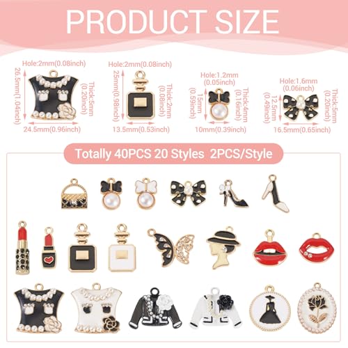 40 st. Vrouwen Thema Legering Email hangers Lipstick jurk Rose Emaill Dangle Charms Vlinder Bowknot Handtassen Oorbellen Bedels voor DIY ketting armband sieraden maken, Email 4