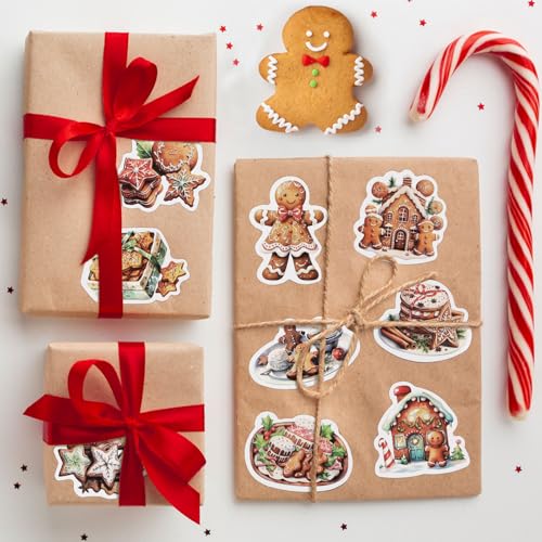 50st Gemberkoek Man Sticker Kerst snoepje peperkoek Zelfklevende Stickers voor scholen Knutselen Projecten Kinderfeest Favors DIY Crafts Decoraties 4