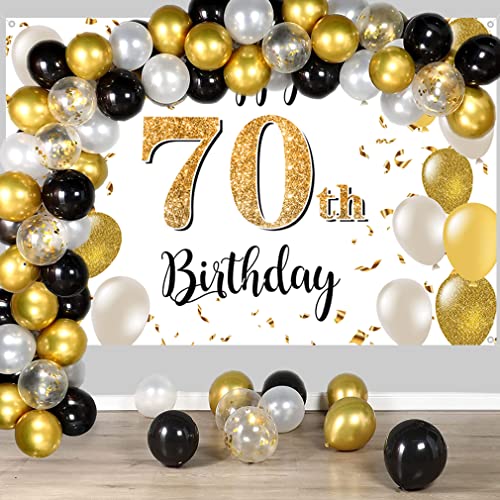 70e verjaardag Decoratie voor mannen/vrouwen, 70e Verjaardagsstof Tekenposter, 70th Anniversary Party Achtergrond Banner, Verjaardag Decoratie wit en goud, 5ft