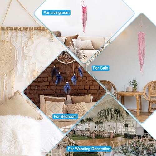 Moon Star Dream Catcher Decor, 39" Boho Droom Catcher Macrame geweven muur Hangen voor Home Decoratie Slaapkamer Accessoires Cafes Bruiloft Decoratie, Roze 5