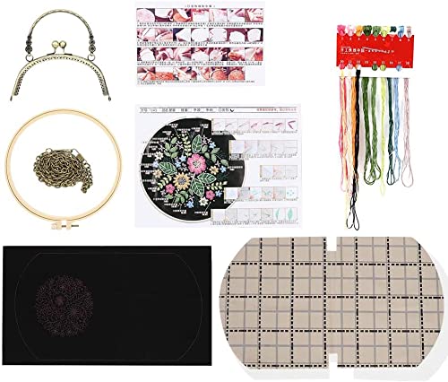 Borduurset voor beginners, vintage handtas, tas, borduurset met patroon en instructies (Engelse taal niet gegarandeerd), bamboe borduurwerk frame en gereedschappen