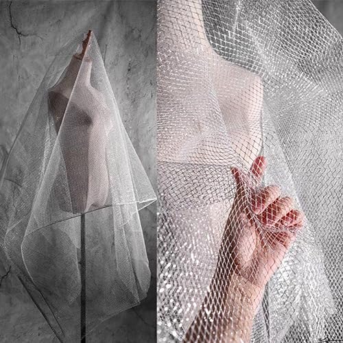Net tule stoffen voor het naaien, bling glitter tulle decoratieve stof tule stof voor kleding, tule rok, trouwjurk, sluier, tafelkleden, boog, bruiloft, feest, decoratie, ambachten, geschenk, zilver