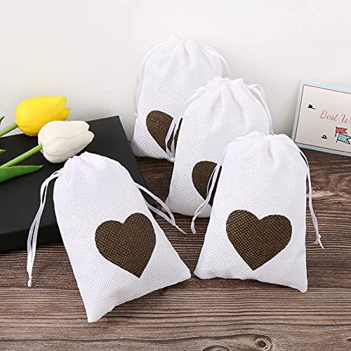 25 stuks Natural Cadeautassen - Hartvorm Jutetassen 5