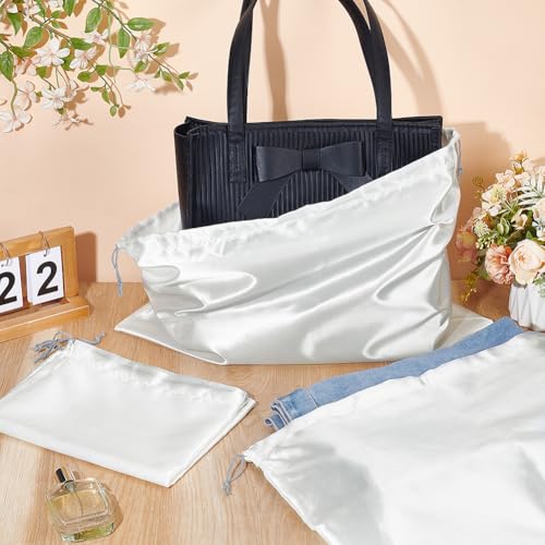 Verpakking van 4 stofzakken voor handtassen, 40 x 51 cm, Faux Silk Berging Bags, Drawstring Bags, Portable Travel Bags voor handtassen, schoenen, laarzen, wit, wit 4