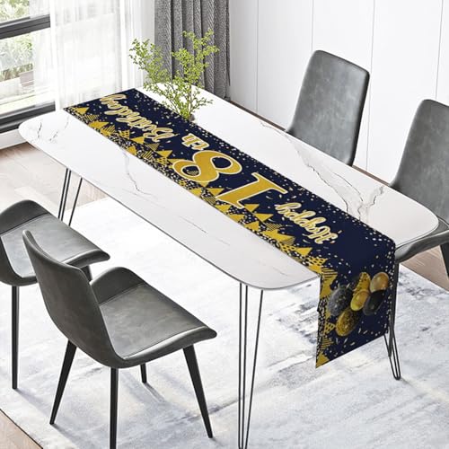 Gelukkige 18e Verjaardag tafelloper 18e verjaardag jongeren inrichting keuken ettafel inrichting tafelband verjaardagsfeest tafelkleed inrichting voor thuis, zwart en goud 4