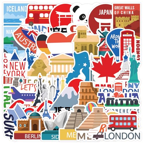 Travel Sticker Set voor tieners Volwassenen 50 stuks Waterdichte Vinyl Stickers Automotor Fiets Skateboard Snowboard Bagage Laptop Koffer Helm Motorfiets Computer