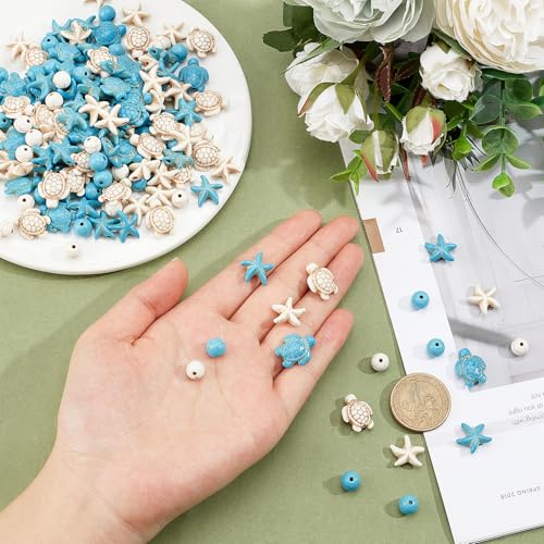 Ca. 176 st 6 stijlen synthetische turquoise kralen Turtle kralen Starfish Edelstenen Spacers voor sieraden ketting armbanden DIY 4