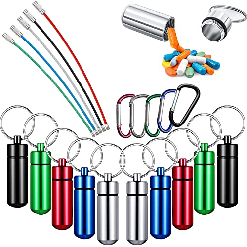 10 st. Sleutelhanger pil Box, Mini aluminium pil Box, waterdichte Organisator Case, Portable Container Keychain+Wire Keychain+Small Spoon+D-Shaped Keychain voor