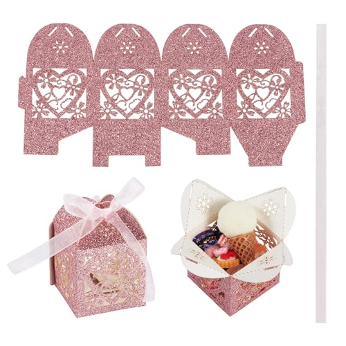 10 stuks 8,15 x 4,97 x 4,97 cm felroze doos voor bruiloftscadeaus mooie prezzie doos gehouden hart bloemen bruidstaart snoep dozijn voor gasten feest pistool dozijn bruiloft