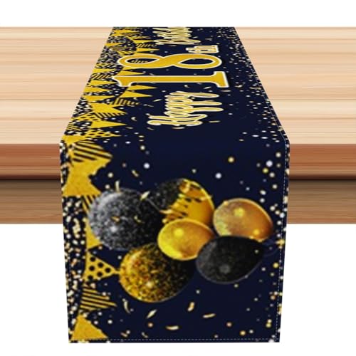 Gelukkige 18e Verjaardag tafelloper 18e verjaardag jongeren inrichting keuken ettafel inrichting tafelband verjaardagsfeest tafelkleed inrichting voor thuis, zwart en goud