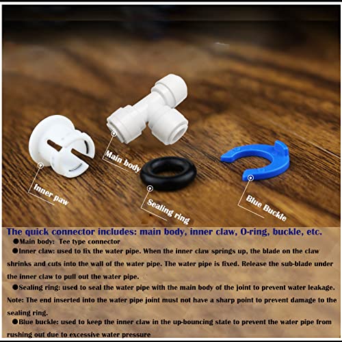 Verpakking van 8 RO-waterfilters, Push Fit Tee, voor 9,5 mm (3/8 inch) Slangen op omgekeerde Osmose systeem of koelkastfilter