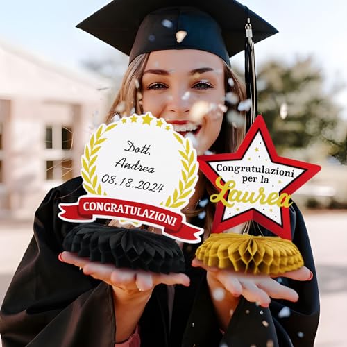 8 stukken centerpieces, afstudeerfeest, decoratie, mijn afstuderen, gefeliciteerd, feest, middenstuk, rood, zwart, honingraat patroon, decoratie, gast geschenken, afstudeertafel 4