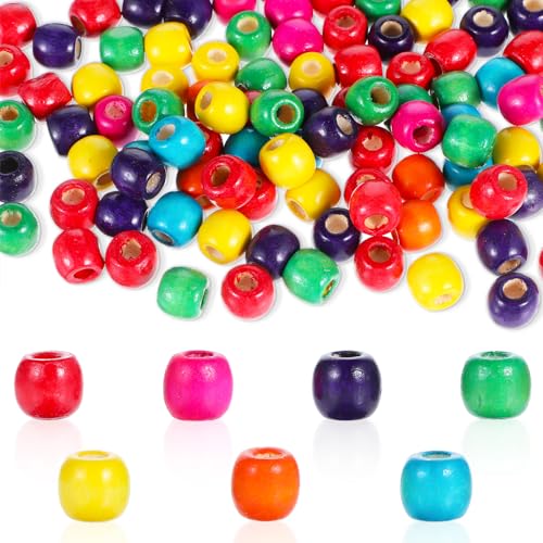200st Kleurrijke houten kralen met groot gat houten kralen voor het strelen van kleurrijke ambachtelijke kralen voor dreadlocks, haar vlechtende kralen, natuurlijke houten kralen voor sieraden maken