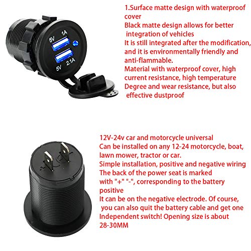 Universele Socket, 12V-24V, 5V, 2.1A, Quick Charger met LED Display (blauw) voor auto, boot, motor 5