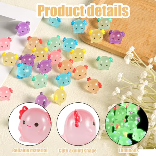 48st Mini Resin Axolotl Miniatuur Figurine, Glow in The Dark Tiny Animal Cijfers Kleine Lichtgevende Charme Ornament voor DIY Craft Garden Landscape Dollhouse Cake Party Decoratie (6 kleuren) 4
