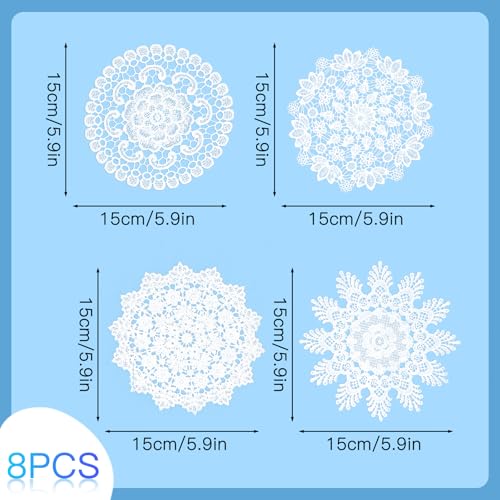 8 Stuks 6 Inch Kant Doilies, Ronde haak Placemat Handgemaakte Cotton Coasters Vintage White Table Doilies Decoraties voor keuken eetkamer partij bruiloft jurken decoratie 4