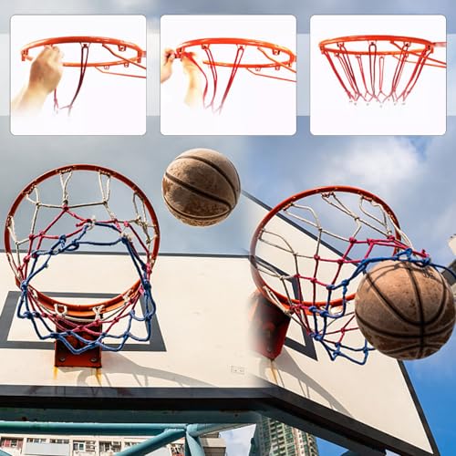 Pack van 2 Heavy Duty Basketball Net, Gevlochten Multi-Kleur Basketball Net Net Net, Past Standaard 12 Loops Basketball Hoop Tricolor Basketball Hoops, Outdoor Vervanging en 4