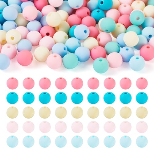 191~193 st Ronde Acryl kralen, Matte Rubber Style Imitatie Siliconen, 1.6mm Hole Ronde Bal Kralen voor DIY armband sleutelhangers sieraden maken, licht geel